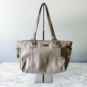 4. Coach Pearlized Gallery Zipper Taupe Gray Smooth Taupe Leather Shoulder Bag